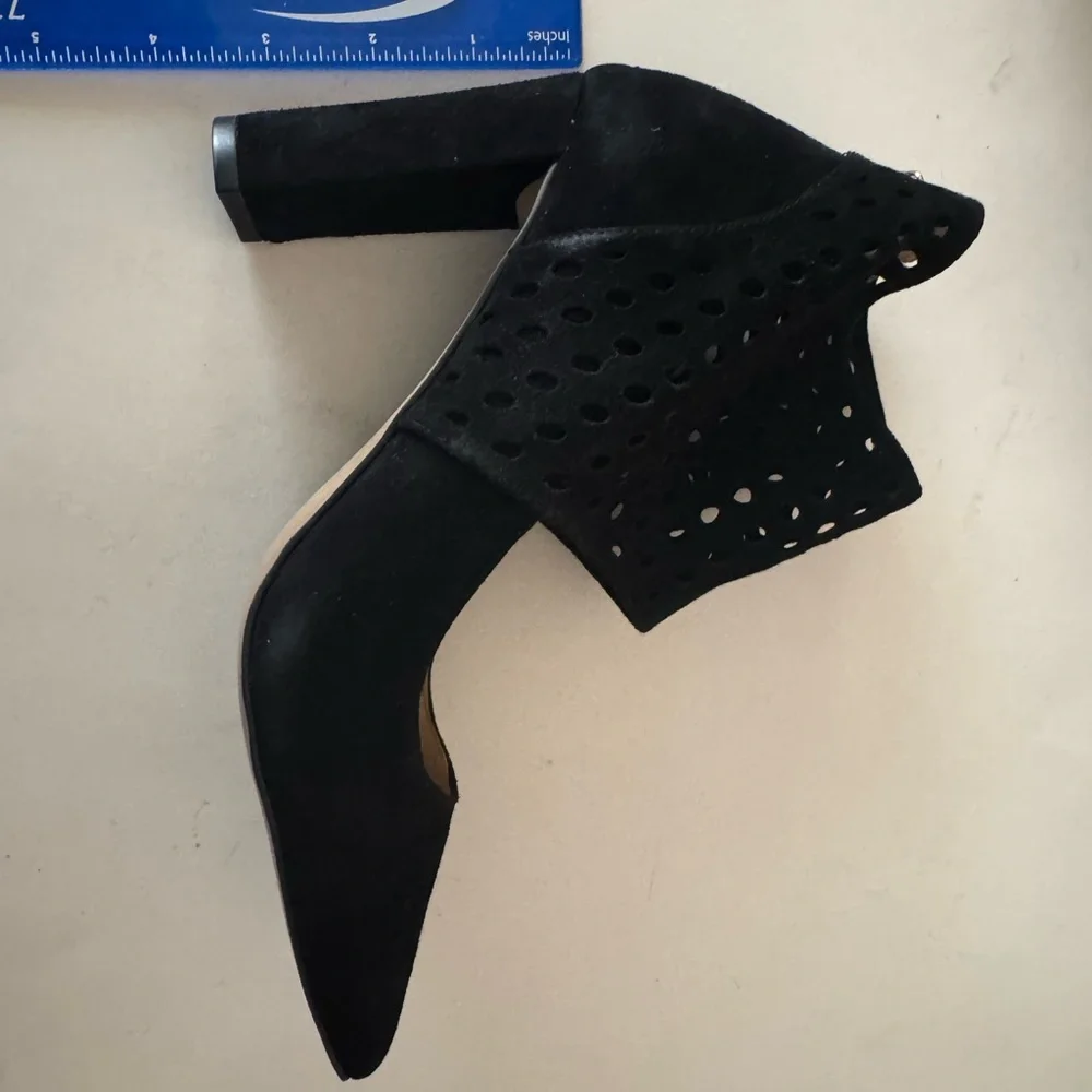 Adrienne Vittadini Nobbe Black Suede Heels with zipper. Size: 7.5